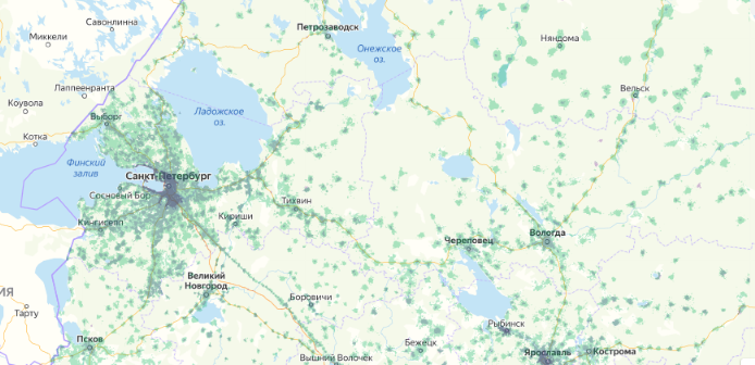 Зона покрытия МТС на карте Махачкала 